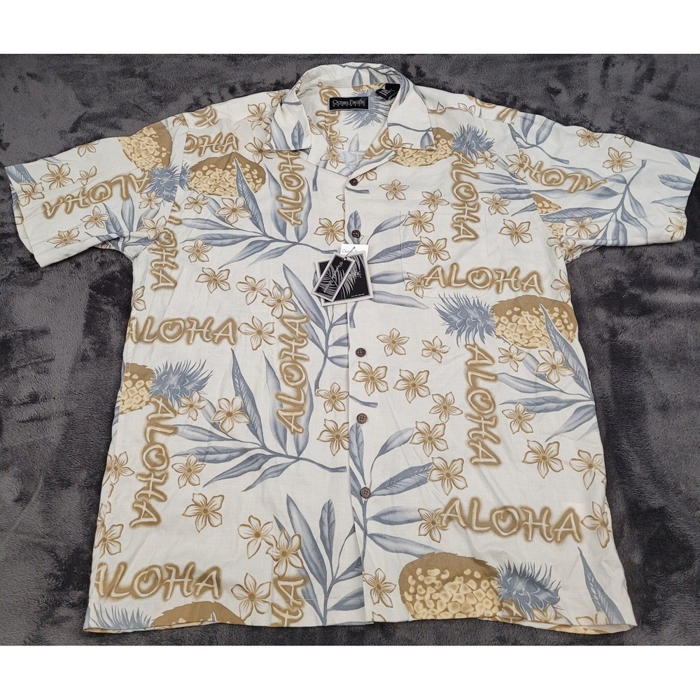 Vintage Ocean Pacific "Aloha" Hawaiin Short Sleeve Button Down Shirt Size Large